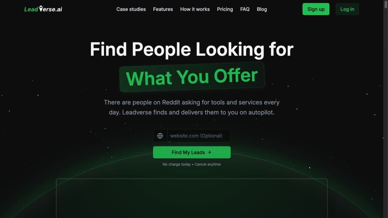 Leadverse public product page showing its Reddit lead discovery workflow